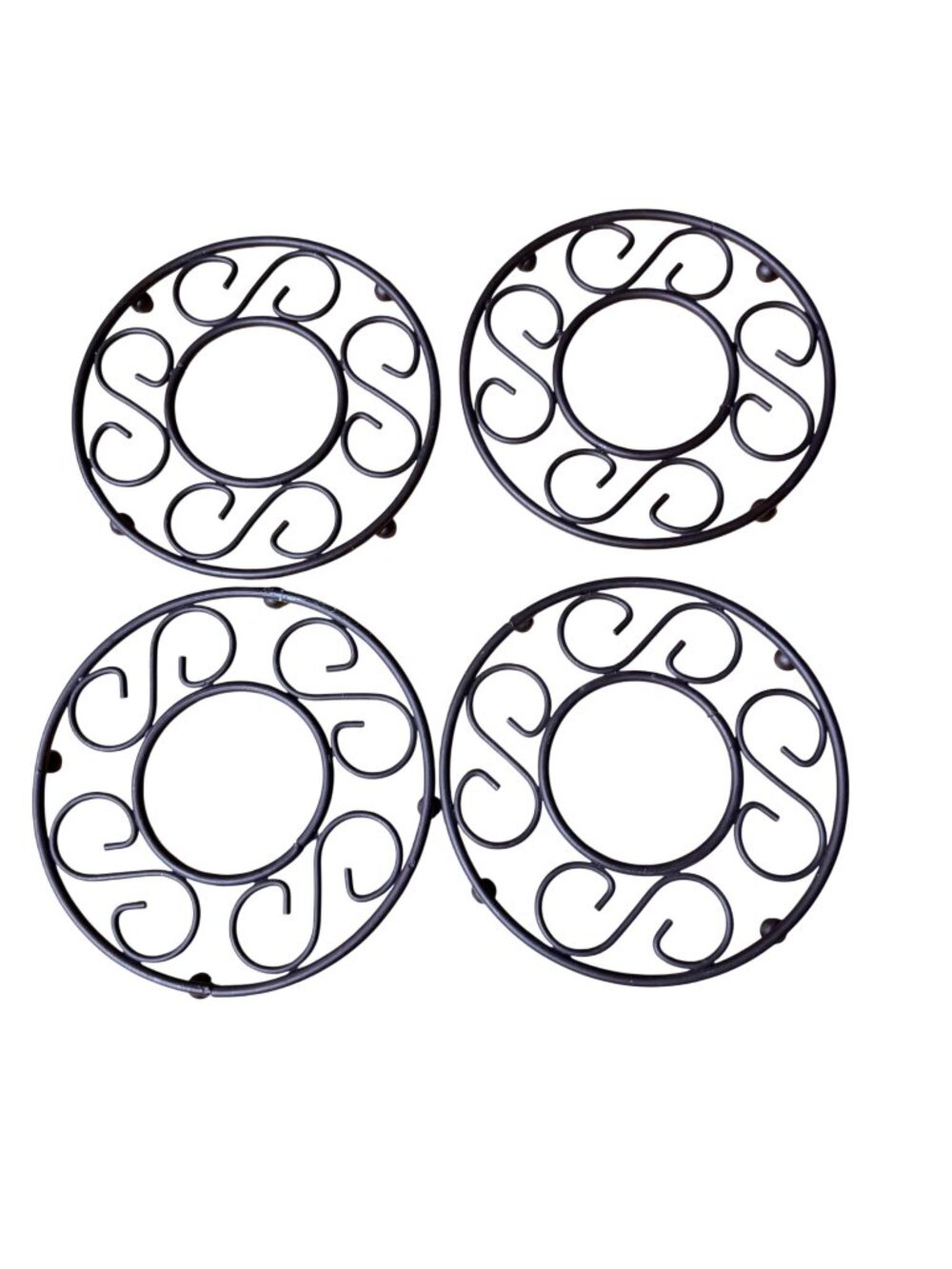 Wrought Iron Hot Plate Trivets Round Set of 4 8" Decorative Brown Metal